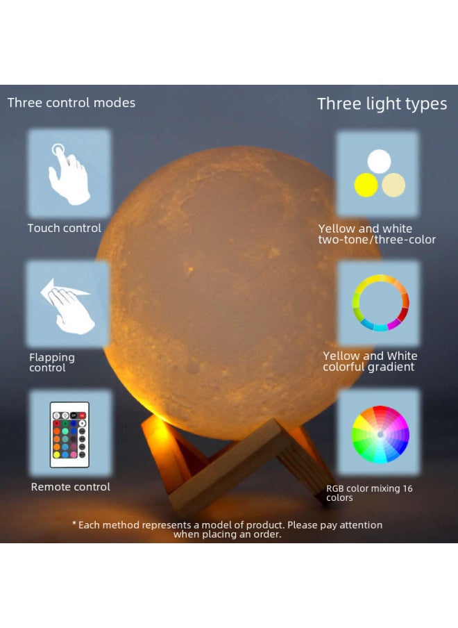 Generic - 3d Printed Moon Lamp Unique Night Light Valentine's Day Qixi Festival Gift Miniature Lunar Surface Landscape Illumination-Light Source Power:Remote Control Two-color-Light Color:18CM - Image 1