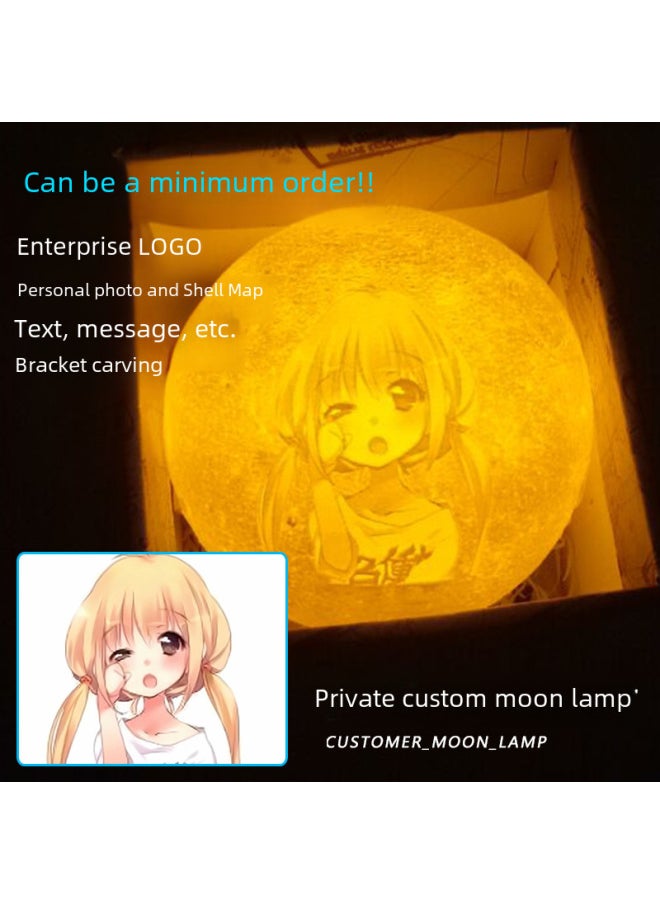 Generic - 3d Printed Moon Lamp Unique Night Light Valentine's Day Qixi Festival Gift Miniature Lunar Surface Landscape Illumination-Light Source Power:Remote Control Two-color-Light Color:18CM - Image 1