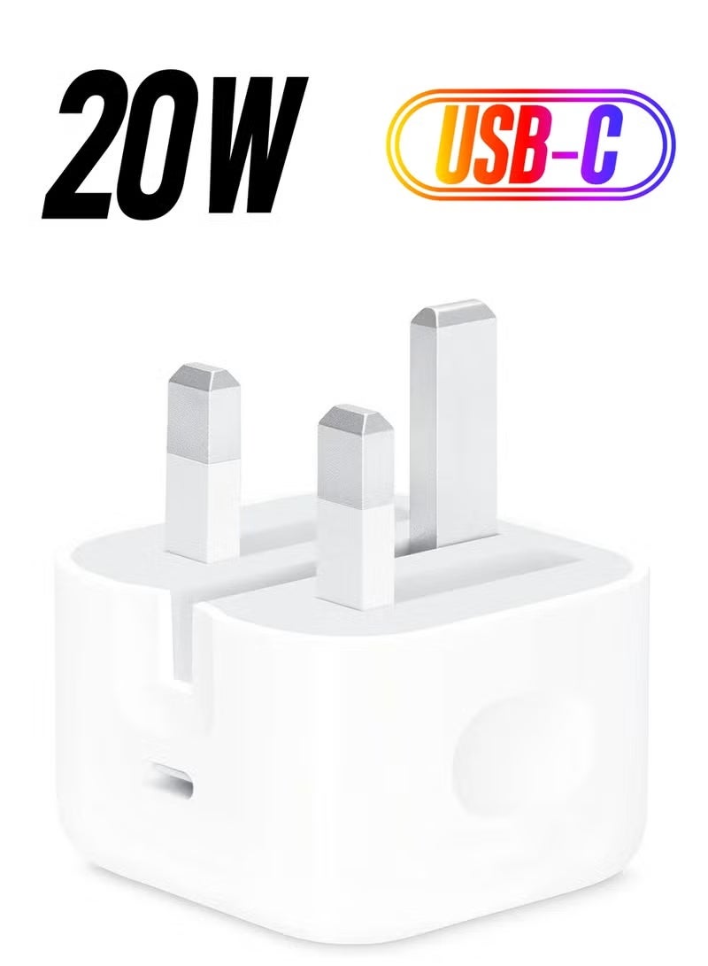 شاحن سريع 20 واط لأجهزة آيفون | شاحن جداري سريع بمنفذ USB-C متوافق مع أجهزة آيفون 15/14/14 برو/14 برو ماكس/13/12/SE 2020/11/XR/XS ماكس/X/آيباد - Image 1