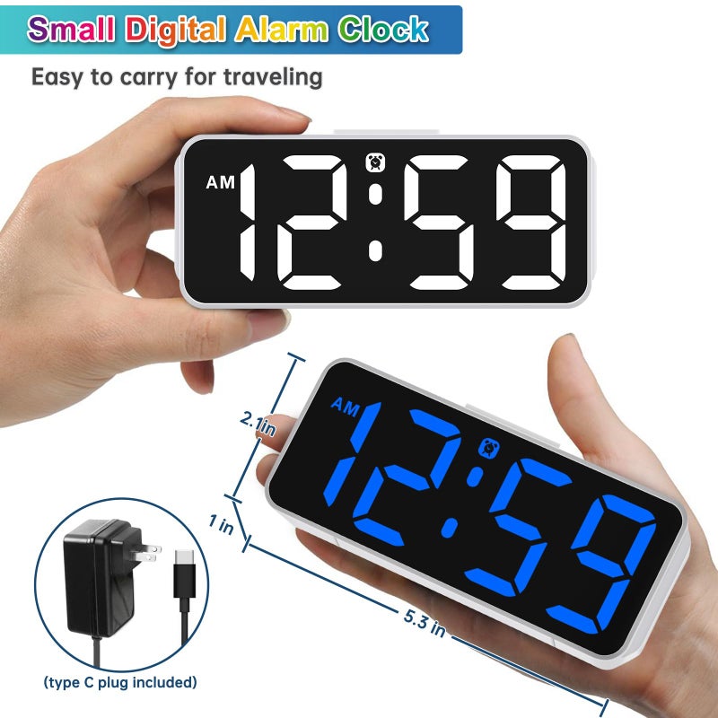 Peakeep Small Digital Alarm Clock Plug in for Kids Bedroom Bedside Nightstand, 8 RGB Colors Large Display Dimmable 6 Brightness, Corded Electric Battery Backup (White - RGB) - Image 3