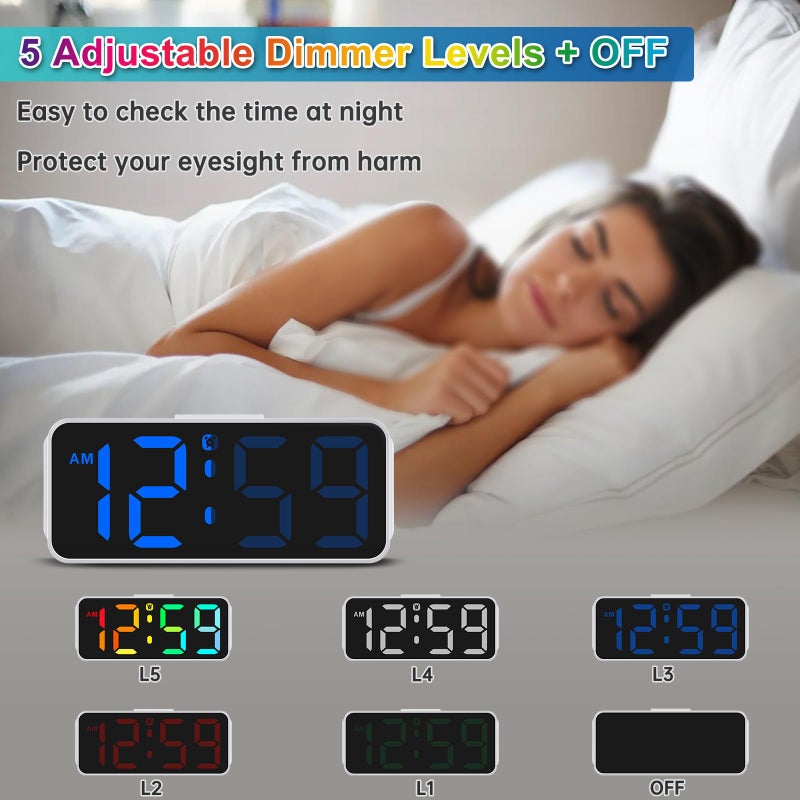 Peakeep Small Digital Alarm Clock Plug in for Kids Bedroom Bedside Nightstand, 8 RGB Colors Large Display Dimmable 6 Brightness, Corded Electric Battery Backup (White - RGB) - Image 4