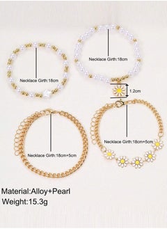 KHAJUL 4-Piece Daisy Flower Bracelet, Pearl Beaded Flower Bracelet, Multilayer Bracelet Set Flower Bracelet Women Jewelry  - Image 3