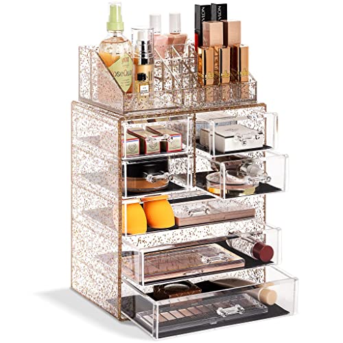 Sorbus Clear Cosmetic Makeup Organizer Make Up Jewelry Storage Case Display Spacious Design Great Holder for Dresser Bathroom Vanity Countertop 3 Large 4 Small Drawers Glitter
