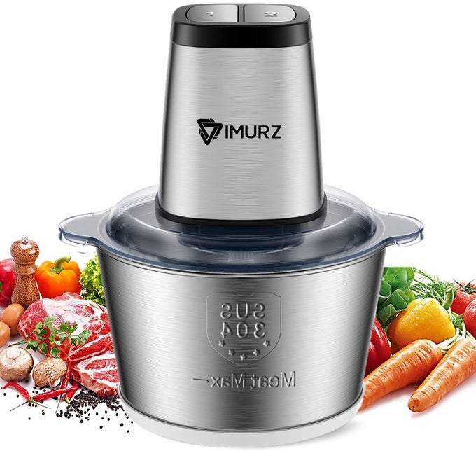 MINI CHOPPER ELECTRIC FOOD PROCESSOR WITH 2 LITRE STAINLESS STEEL BOWL 2 SPEEDS 4 BILEVEL BLADES500W SILVER