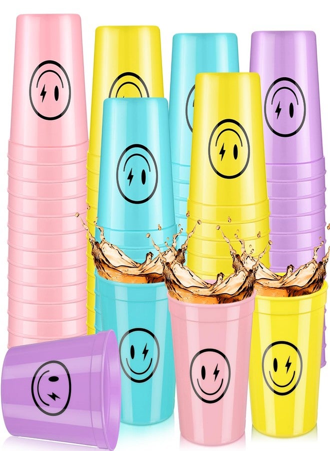 Norme 24 Pcs Smile Pattern Drink Cups Smile Face Plastic Cups 16 oz Reusable for Kids First Birthday Party Picnics Sports Event Wedding Bachelorette Decorations (Funny) - Image 1