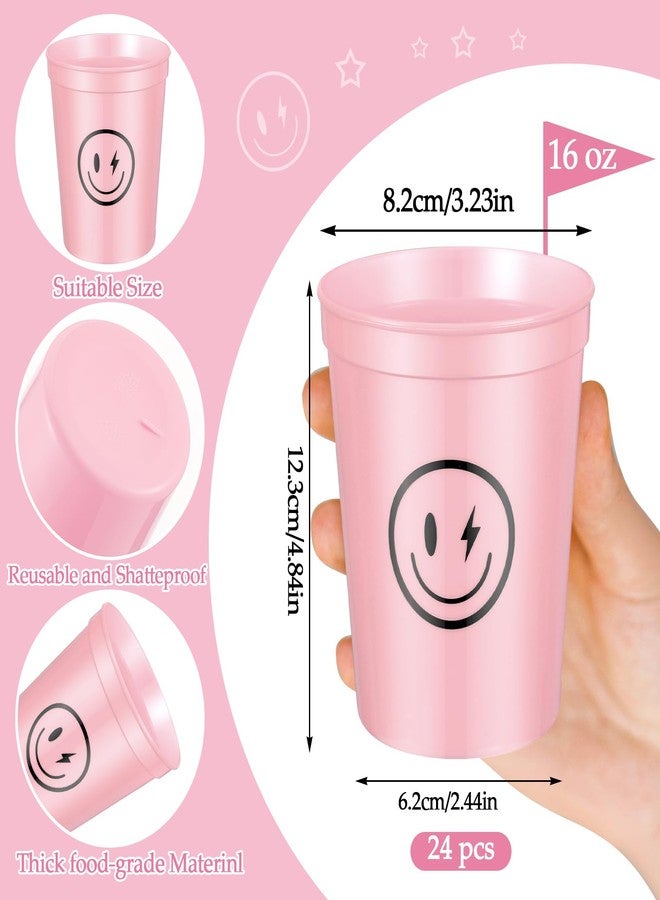 Norme 24 Pcs Smile Pattern Drink Cups Smile Face Plastic Cups 16 oz Reusable for Kids First Birthday Party Picnics Sports Event Wedding Bachelorette Decorations (Funny) - Image 2