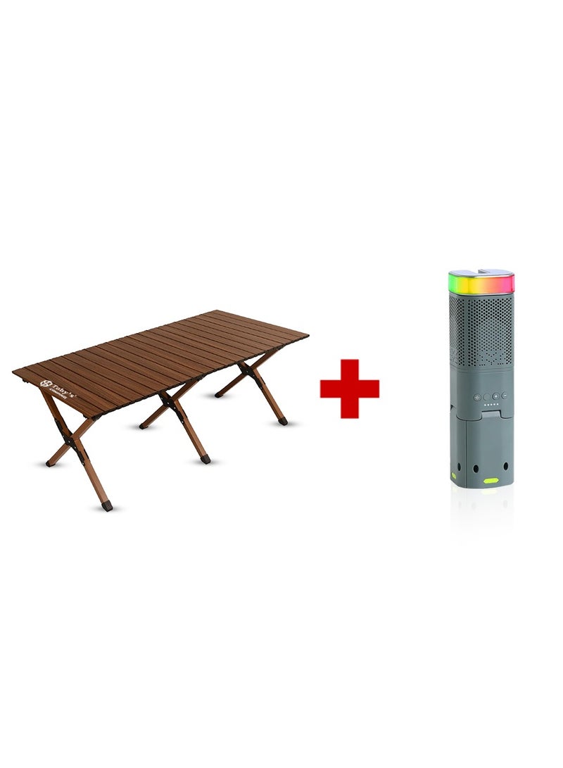 Toby's Tobyâ€™S Foldable Wooden Camping Table With Telescopic Rechargeable Led Lantern  Six-Leg Stable Support, Rgb/Sos Lighting, Waterproof Portable Combo For Picnics, Camping, Hiking, And Emergency Use - Image 1