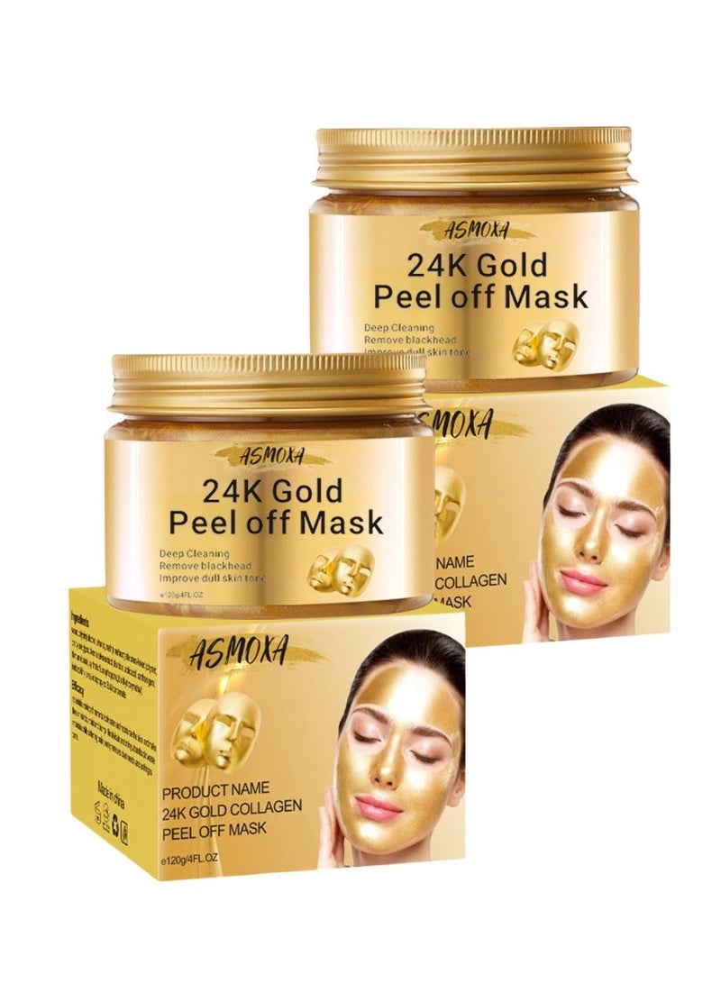 ASMOXA 2-PACK 24k Gold Peel-off Mask, Remove Blackheads And Acne, Cleanse Facial Skin 120g*2 - Image 1