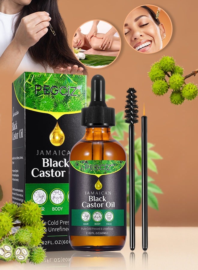 Pegciz 60ml Jamaican Black Cold Pressed Castor Oil for Hair and Skin Care Eyelashes and Eyebrows Hair Loss & Dry Damaged Hair Nourishment Scalp Stimulates Hair Growth for Men & Women - Image 1