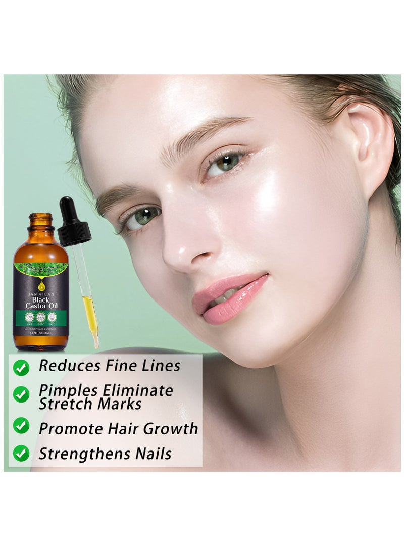 Pegciz 60ml Jamaican Black Cold Pressed Castor Oil for Hair and Skin Care Eyelashes and Eyebrows Hair Loss & Dry Damaged Hair Nourishment Scalp Stimulates Hair Growth for Men & Women - Image 2