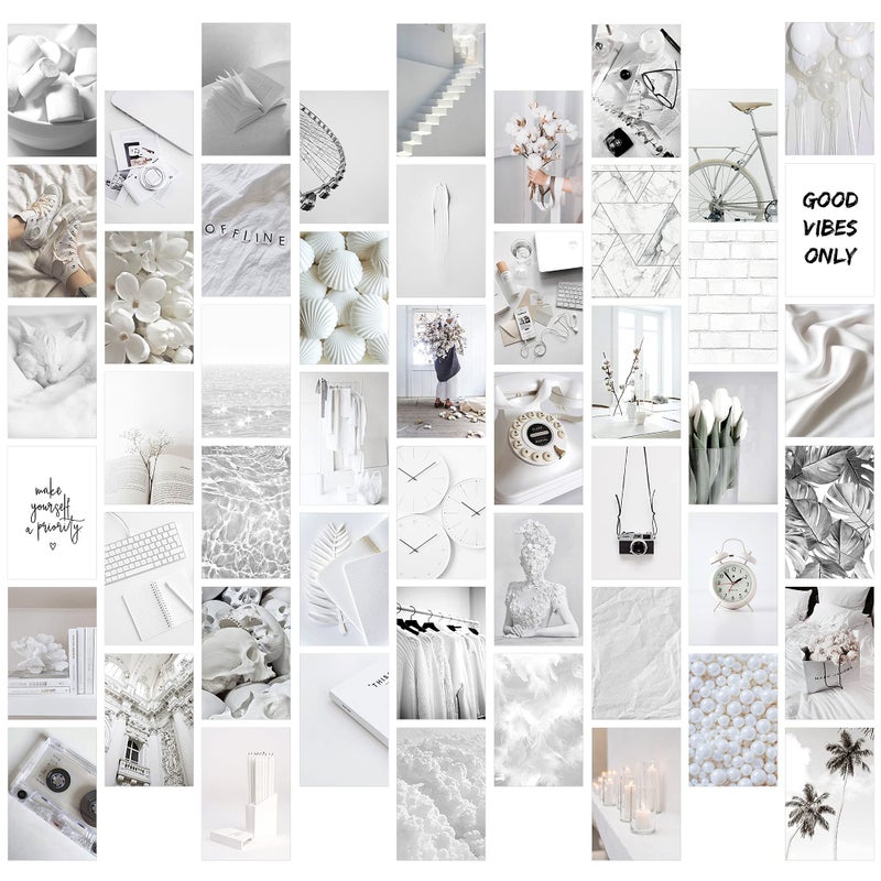 GROBRO7 50PCS Gery White Wall Collage Kit Aesthetic Picture Indie Room Decor Art Posters for Dorm Decor Wall Art Prints for VSCO Girls Boys Bedroom Aesthetic Photo Display