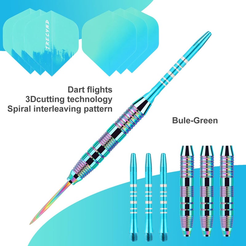 Trecynd Darts Metal Tip Set 3 Aluminum Shaft Metal Dart Set Professional Darts Steel Tip Sets + Extra Dart Flights 3 Replace Plastic Shafts Beginner or Professional Darts 22g (Green Blue) - Image 3