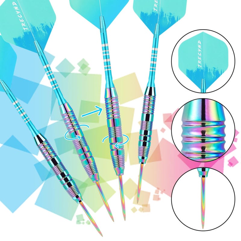 Trecynd Darts Metal Tip Set 3 Aluminum Shaft Metal Dart Set Professional Darts Steel Tip Sets + Extra Dart Flights 3 Replace Plastic Shafts Beginner or Professional Darts 22g (Green Blue) - Image 5