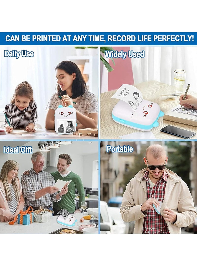Portable Mini Printer, Mini Pocket Printer, Thermal Photo Printer for Scrapbooking Text Memo Notes Office Receipts Printing Inkless Blue