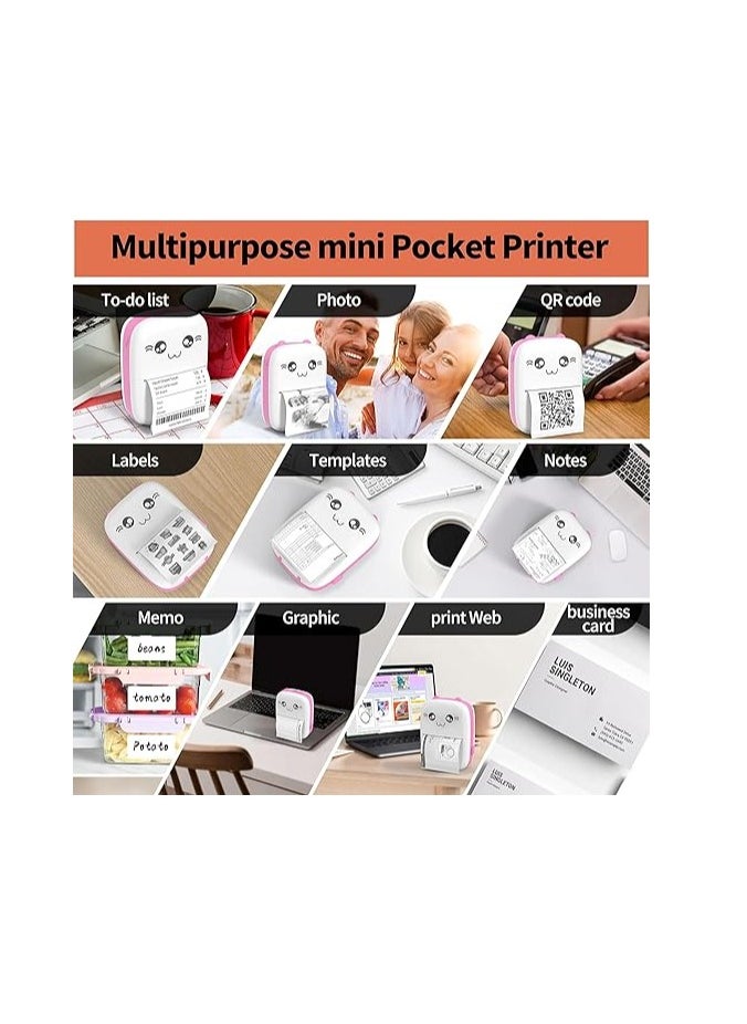 Portable Mini Printer, Mini Pocket Printer, Thermal Photo Printer for Scrapbooking Text Memo Notes Office Receipts Printing Inkless Blue