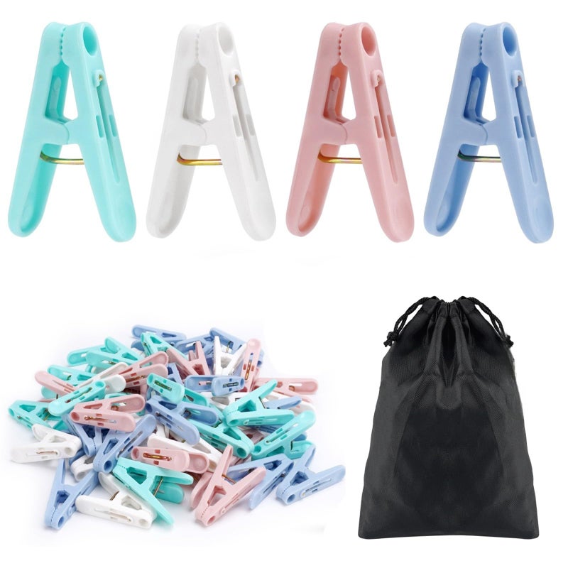 Rovedcity 56 Pcs Colorful Clothespins, 4 Colors Spring Clips (2 Inch) Small Clothes Pin with Black Storage Bag - for Laundry, Drying Clothes, Home Use - Image 1