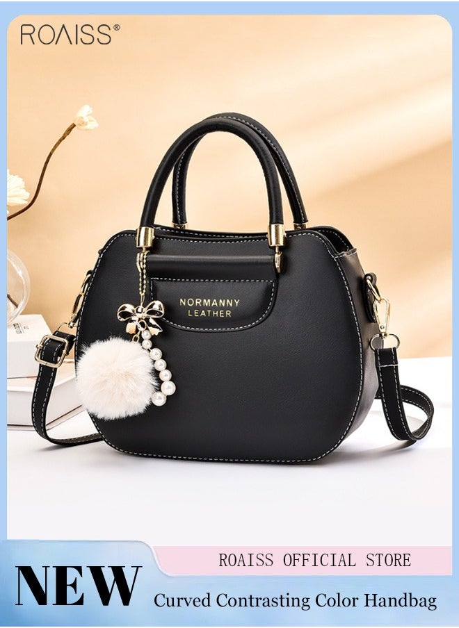 roaiss - Women's Fashion Contrast Color Handbag Curved Silhouette Bag With Zipper Opening And Closing Shoulder Bag Detachable Shoulder Strap Crossbody Bag - Image 1