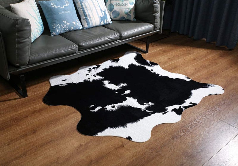 MustMat Cute Cow Print Rug Black and White Faux Cowhide Rugs Animal Printed Area Rug Carpet for Home 5.2x4.6 Feet - Image 3