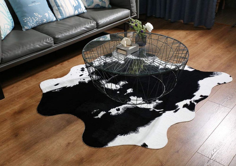 MustMat Cute Cow Print Rug Black and White Faux Cowhide Rugs Animal Printed Area Rug Carpet for Home 5.2x4.6 Feet - Image 4