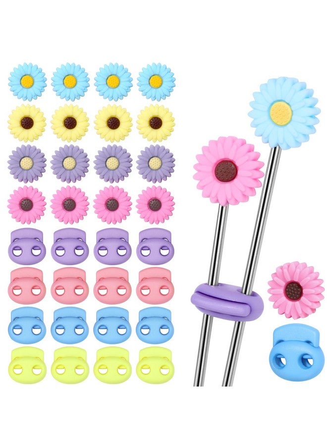 CESUSME 32 Pcs Knitting Needle Stoppers, Cute Daisy Sun Flower Knitting Silicone Stoppers, Knitting Needle Point Protectors, Knitting Crochet for Hand DIY Supplies Accessories - Image 1