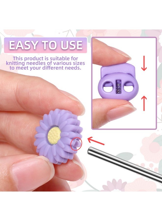 CESUSME 32 Pcs Knitting Needle Stoppers, Cute Daisy Sun Flower Knitting Silicone Stoppers, Knitting Needle Point Protectors, Knitting Crochet for Hand DIY Supplies Accessories - Image 5