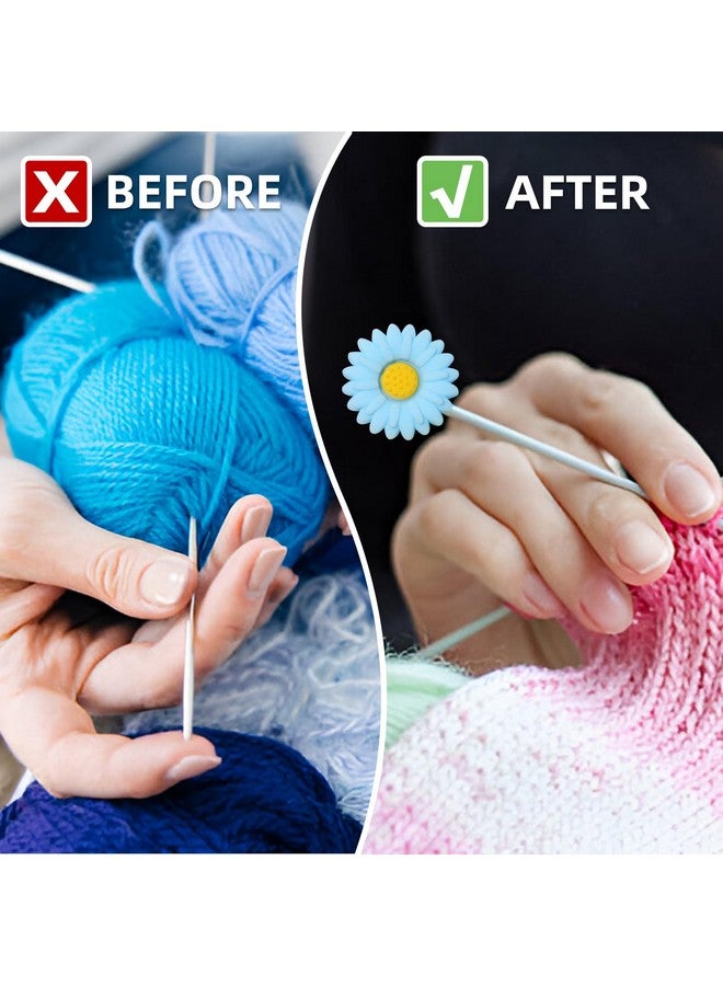 CESUSME 32 Pcs Knitting Needle Stoppers, Cute Daisy Sun Flower Knitting Silicone Stoppers, Knitting Needle Point Protectors, Knitting Crochet for Hand DIY Supplies Accessories - Image 4