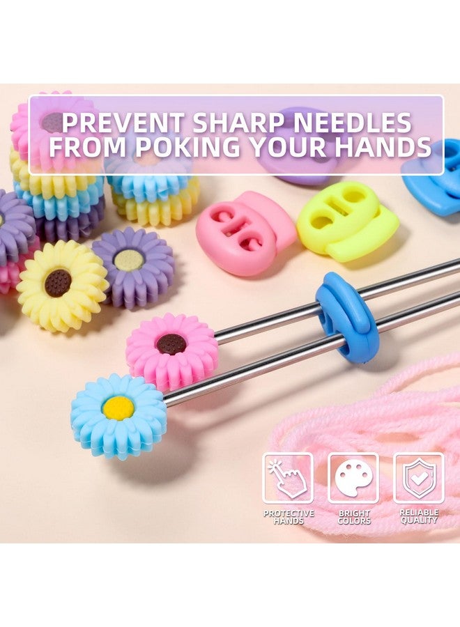 CESUSME 32 Pcs Knitting Needle Stoppers, Cute Daisy Sun Flower Knitting Silicone Stoppers, Knitting Needle Point Protectors, Knitting Crochet for Hand DIY Supplies Accessories - Image 3