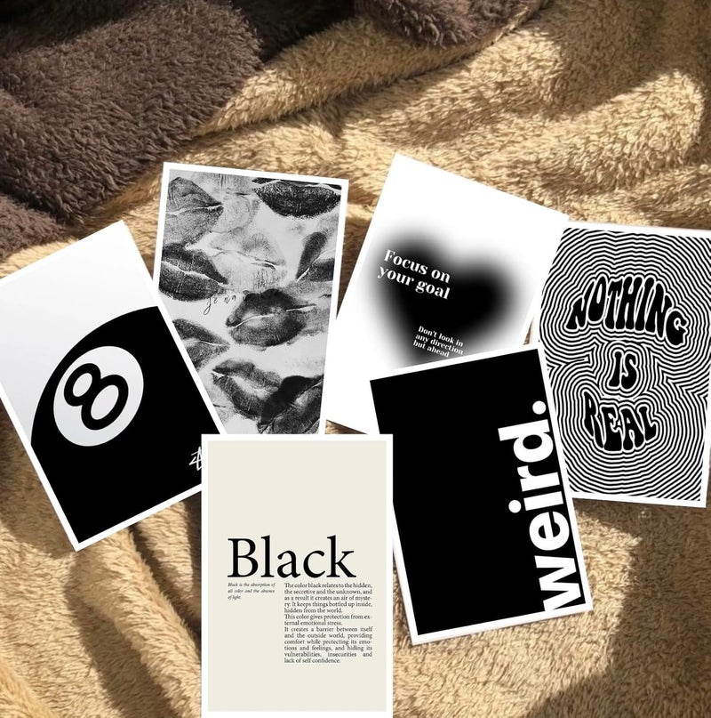Fame Monkey - Black Pack of 30 Black theme Wall Collage Kit – 4x6 Inch Aesthetic Posters for Bedroom, Office, Living Room, Dorm Décor – Black Premium Cardstock, Includes Stick Tape for Easy Wall Decoration - Image 4