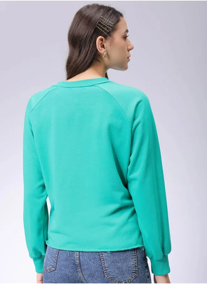 Freehand Women Fit and Flared Solid Shirred Sweatshirt