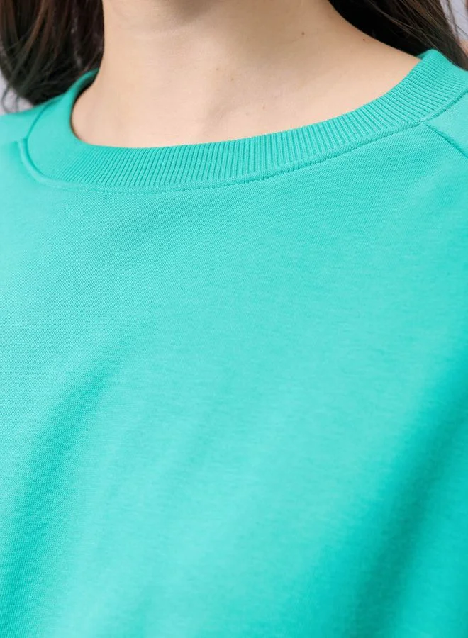 مرفوعة Women Fit and Flared Solid Shirred Sweatshirt