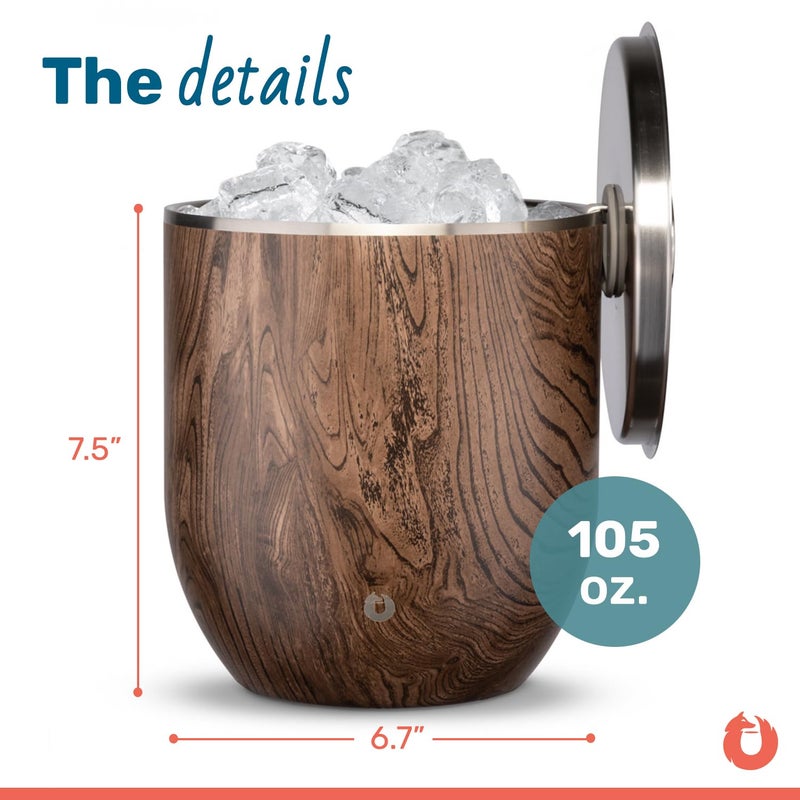 Snowfox SNOWFOX Plus, Premium Vacuum Insulated Stainless Steel Ice Bucket with Lid/Scoop,Home Bar Accessories,Elegant Bartending Ice Buckets for Parties,Beautiful Outdoor Entertaining Supplies,3L,Dark Walnut  - Image 2