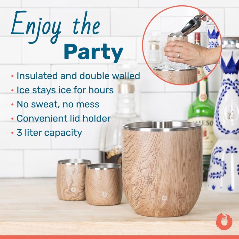 Snowfox SNOWFOX Plus, Premium Vacuum Insulated Stainless Steel Ice Bucket with Lid/Scoop,Home Bar Accessories,Elegant Bartending Ice Buckets for Parties,Beautiful Outdoor Entertaining Supplies,3L,Dark Walnut  - Image 3