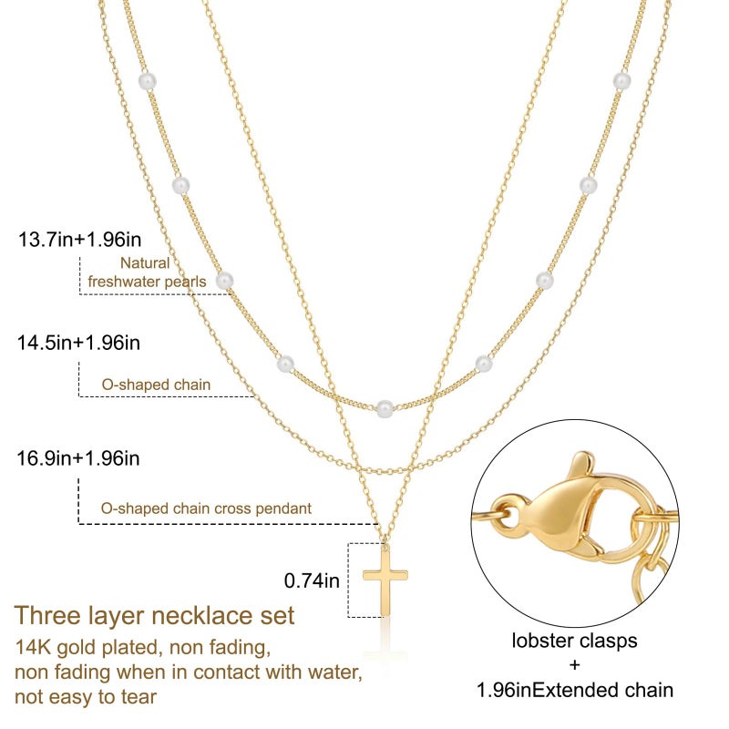 ASCOMY Layered Necklaces for Women Dainty Necklace 14K Gold Plated Pearl Necklace O Chain Necklace Cross Pendant Chain Necklace Simple Necklaces for Women Everyday Jewelry Gift - Image 5