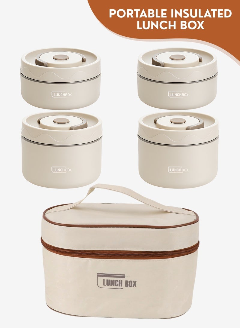 Stainless Steel Bento Lunch Box Set 4 Tier, Leakproof Thermal Food Container with Bag, Stackable Insulated Tiffin Box, Microwavable Safe Lunch Box for Adults Kids Men Women Beige - Image 4