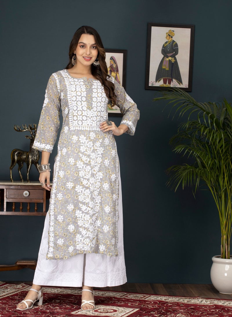 Alaya Women Hand Embroidered Chikankari Cotton Kurta-AL3637 - Image 1