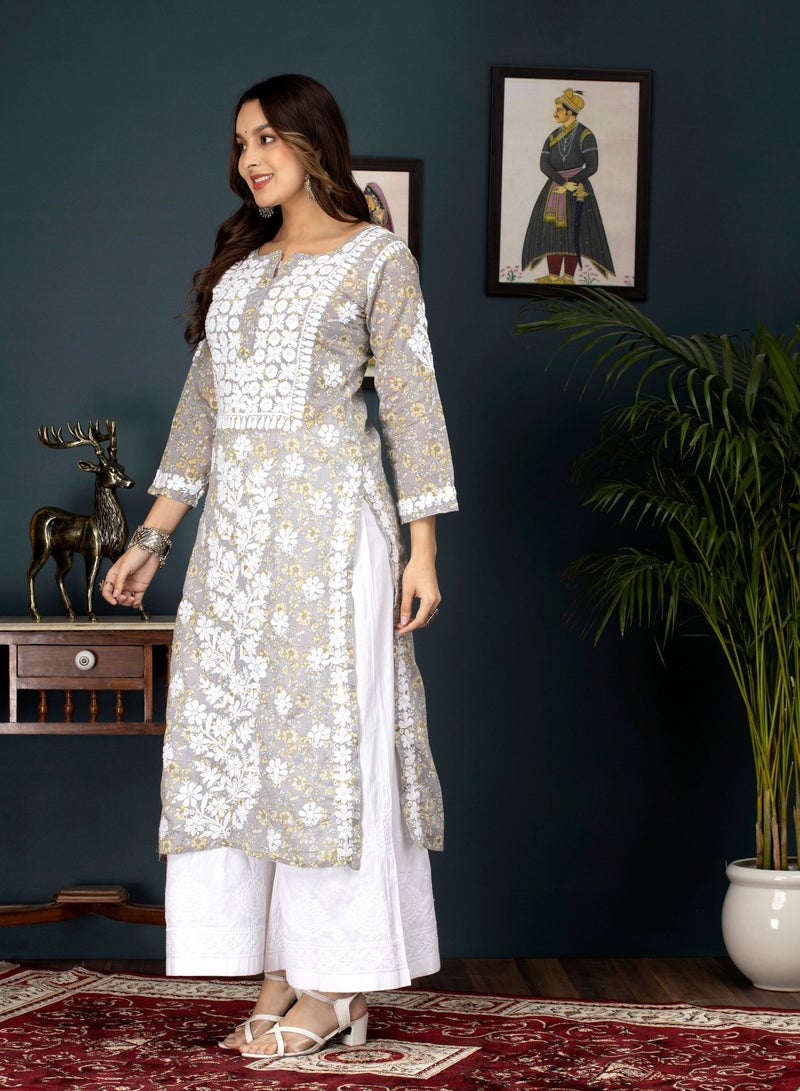 Alaya Women Hand Embroidered Chikankari Cotton Kurta-AL3637 - Image 4