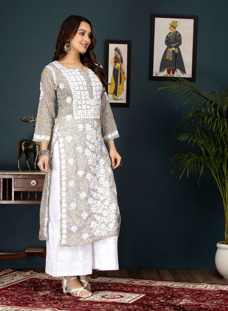 Alaya Women Hand Embroidered Chikankari Cotton Kurta-AL3637 - Image 3