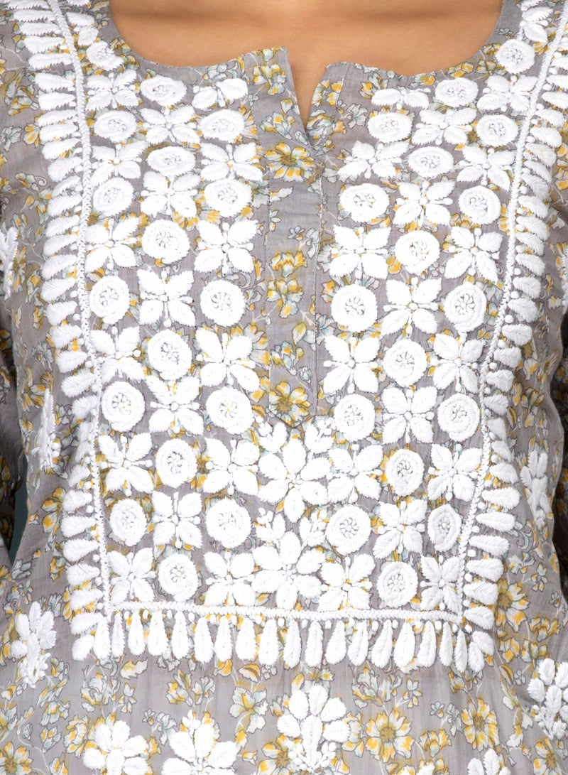 Alaya Women Hand Embroidered Chikankari Cotton Kurta-AL3637 - Image 5