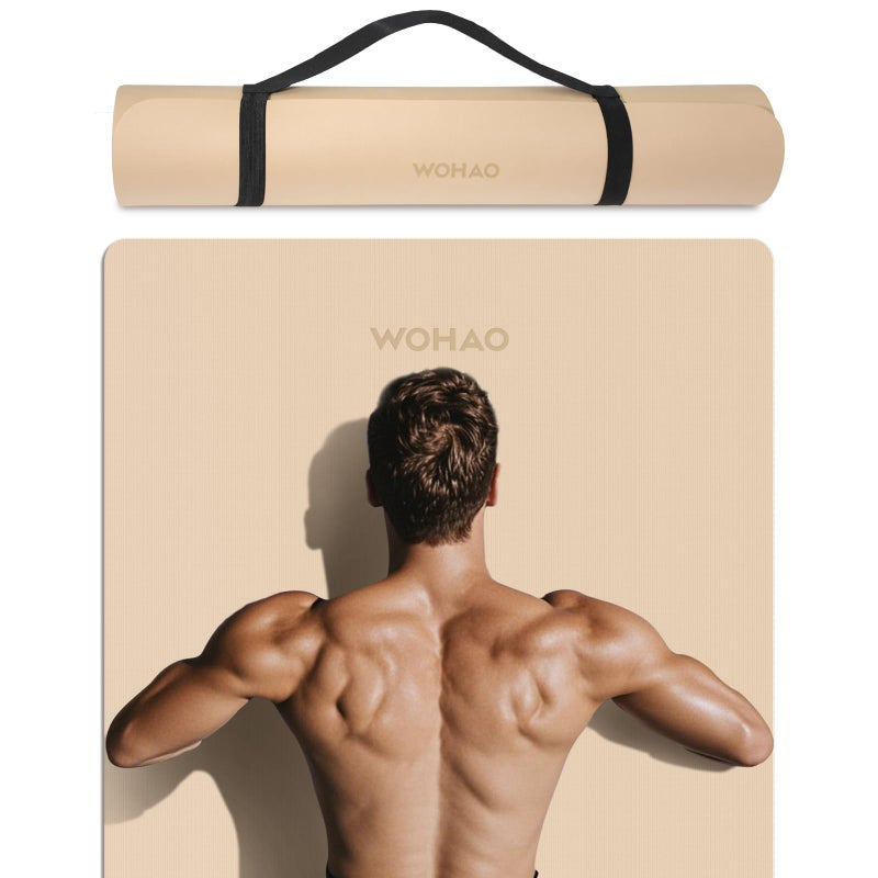 WOHAO 8mm Thick Non-Slip Yoga Mat - Large 72"x32", Eco-Friendly & Odorless with Carrying Strap, Extra Wide & Durable for Yoga, Pilates & Home Gym(Milk Coffee) - Image 1