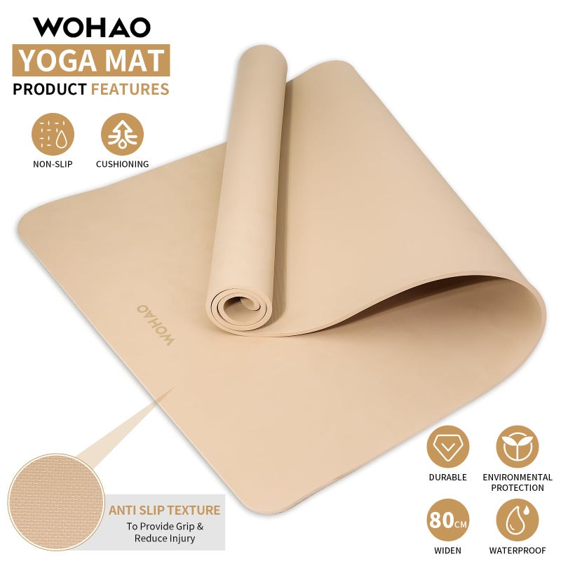 WOHAO 8mm Thick Non-Slip Yoga Mat - Large 72"x32", Eco-Friendly & Odorless with Carrying Strap, Extra Wide & Durable for Yoga, Pilates & Home Gym(Milk Coffee) - Image 2