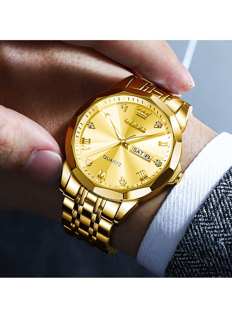 OLEVS OLEVS Watch for Men Quartz Stainless Steel Waterproof Luminous Date Two Tone Luxury Wrist Watch  - Image 2