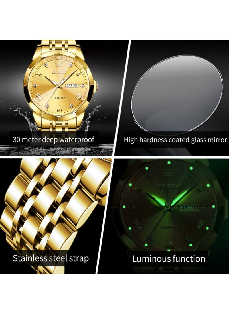 OLEVS OLEVS Watch for Men Quartz Stainless Steel Waterproof Luminous Date Two Tone Luxury Wrist Watch  - Image 3
