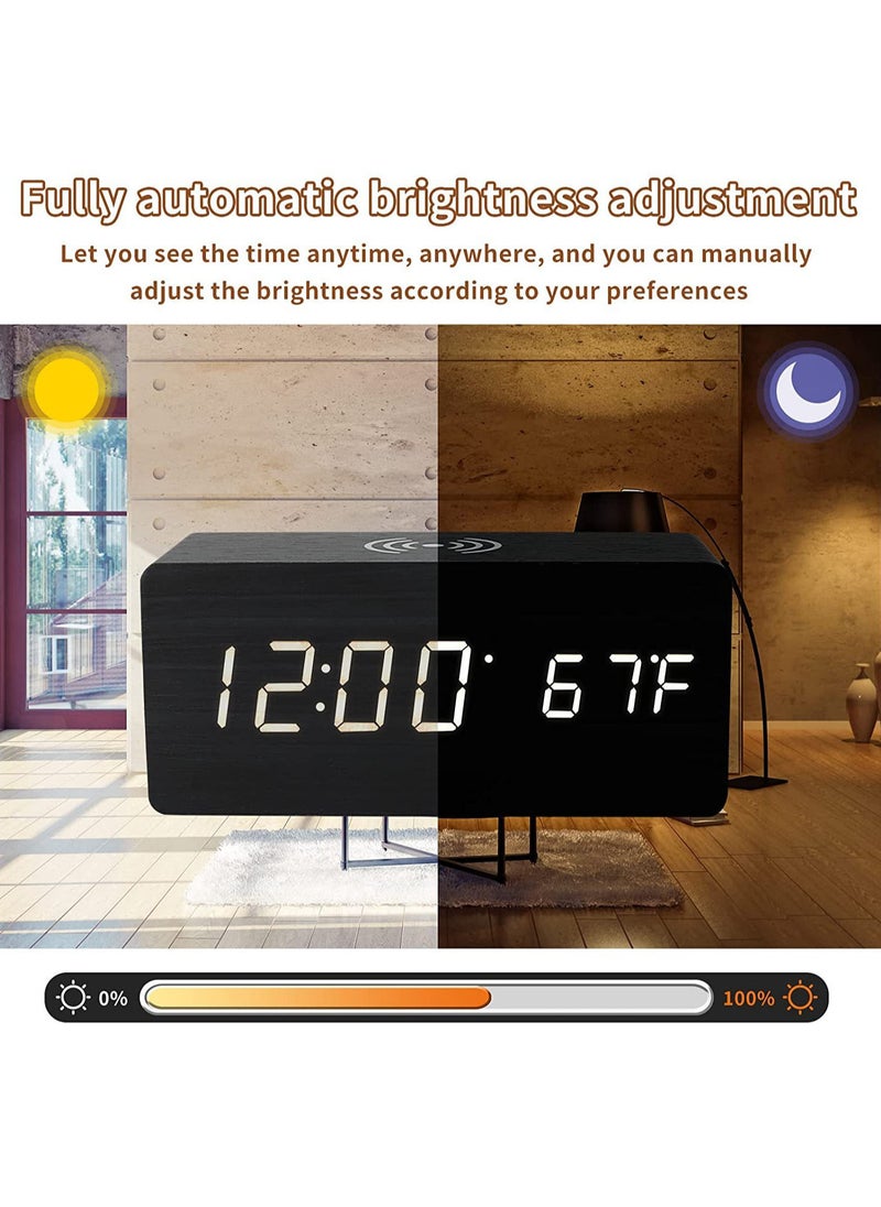 Generic - ساعة منبه رقمية مع شاحن لاسلكي LED منبه مكتبي لعرض درجة الحرارة - Image 1