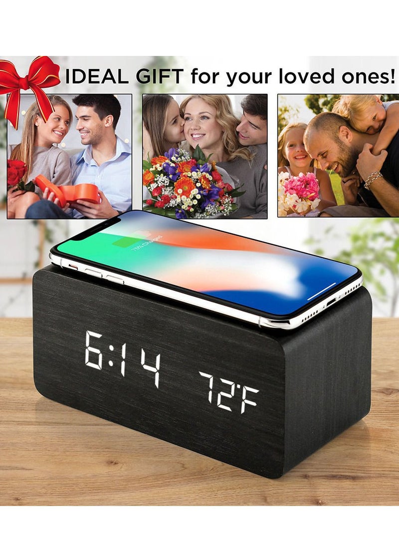 Generic - ساعة منبه رقمية مع شاحن لاسلكي LED منبه مكتبي لعرض درجة الحرارة - Image 1