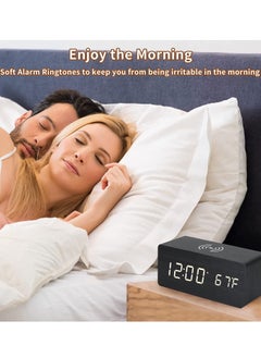 Generic ساعة منبه رقمية مع شاحن لاسلكي LED منبه مكتبي لعرض درجة الحرارة  - Image 5
