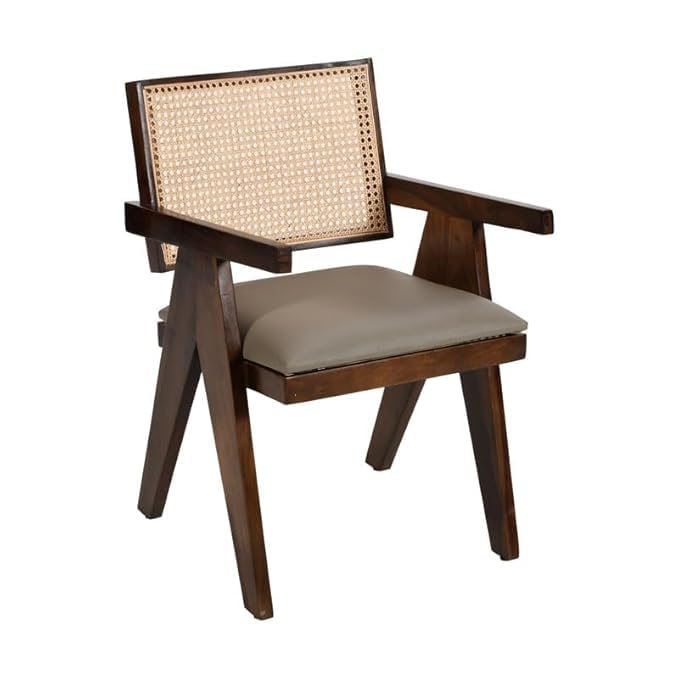 X went Furniture Sheesham Wood Arm Chair with Cushion and Cane Back Support Chair Living Room Bedroom Home Wooden Armchair Furniture Garden Balcony Outdoor & Indoor (Grey seat) - Image 2