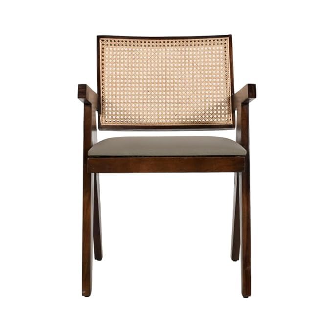 X went Furniture Sheesham Wood Arm Chair with Cushion and Cane Back Support Chair Living Room Bedroom Home Wooden Armchair Furniture Garden Balcony Outdoor & Indoor (Grey seat) - Image 4