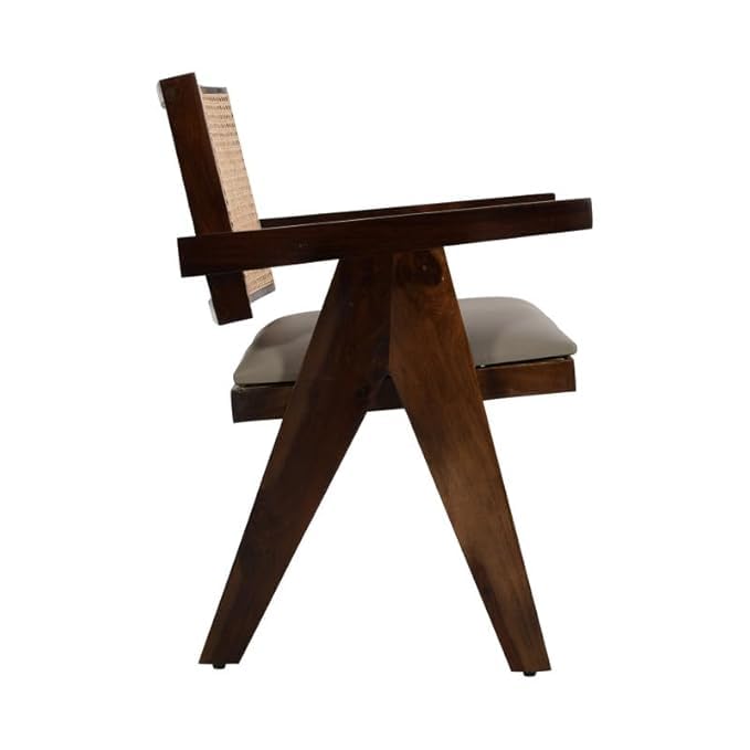 X went Furniture Sheesham Wood Arm Chair with Cushion and Cane Back Support Chair Living Room Bedroom Home Wooden Armchair Furniture Garden Balcony Outdoor & Indoor (Grey seat) - Image 5