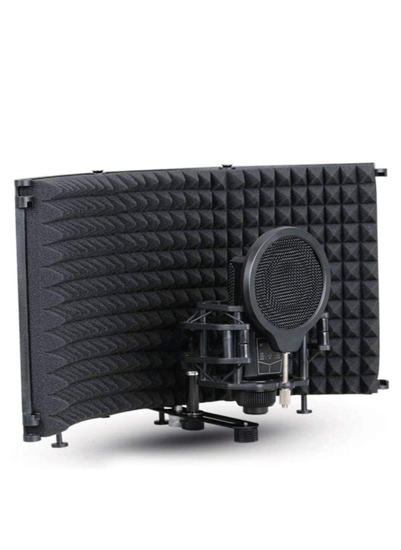 Mike Music - Microphone Isolation Shield for Condenser Microphone Recording Equipment Podcasts Vocals Broadcasting 3 Panels - Image 1