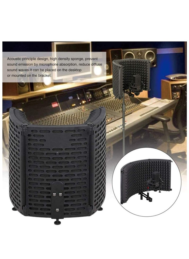 Mike Music - Microphone Isolation Shield for Condenser Microphone Recording Equipment Podcasts Vocals Broadcasting 3 Panels - Image 1